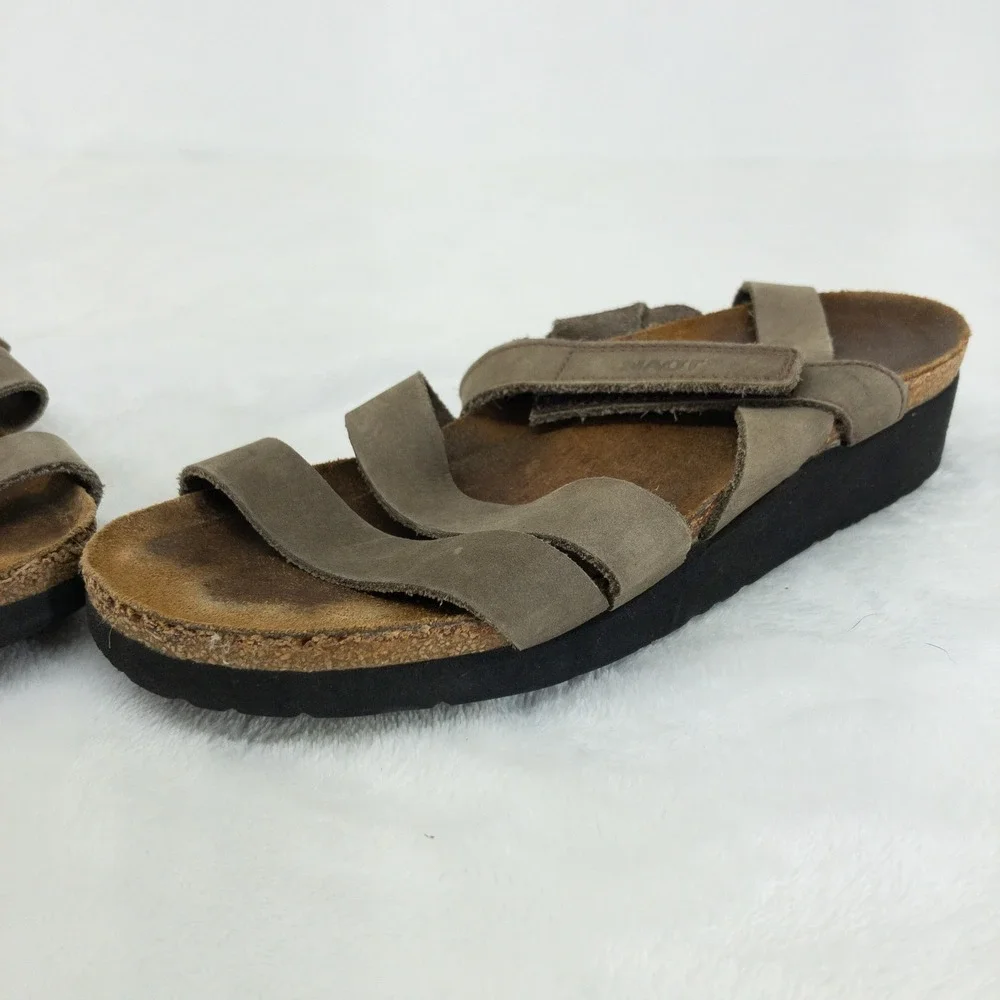 Naot‎ Kayla Sandals Womens US 6 EU 37 Gray Leather Cork Adjustable Straps